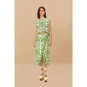 Green Delicate Tapestry LENZING™ ECOVERO™ Euroflax™ Midi Skirt